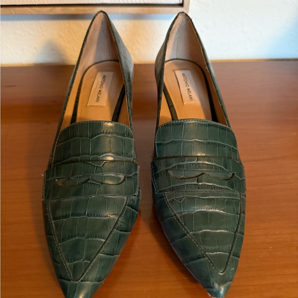 ANTONIO MELANI Green Croc-Embossed Heels kitten heels